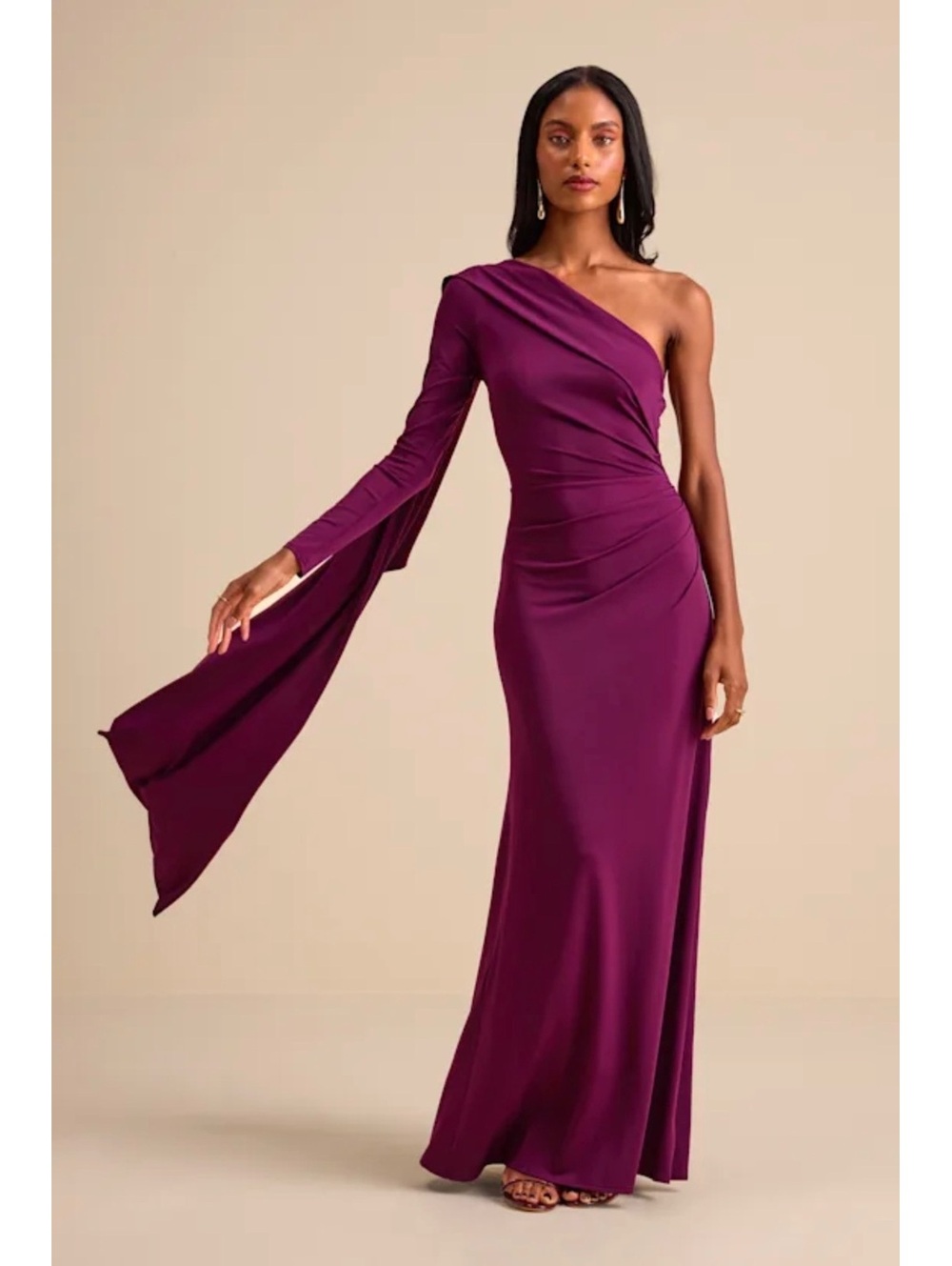 NWT Lulus Maru Plum Purple Sash One Shoulder Maxi Dress Gown Large